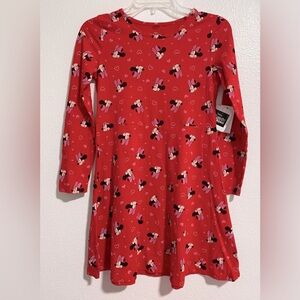 Disney Red Minnie Mouse Dress Fit & Flare Long Sleeve sz Large 10-12 Girls NWT